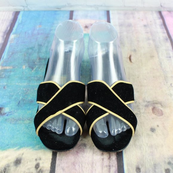 VTG Daniel Green Black Velvet Criss Cross Low Wedge Sandals 7 - Picture 5 of 9